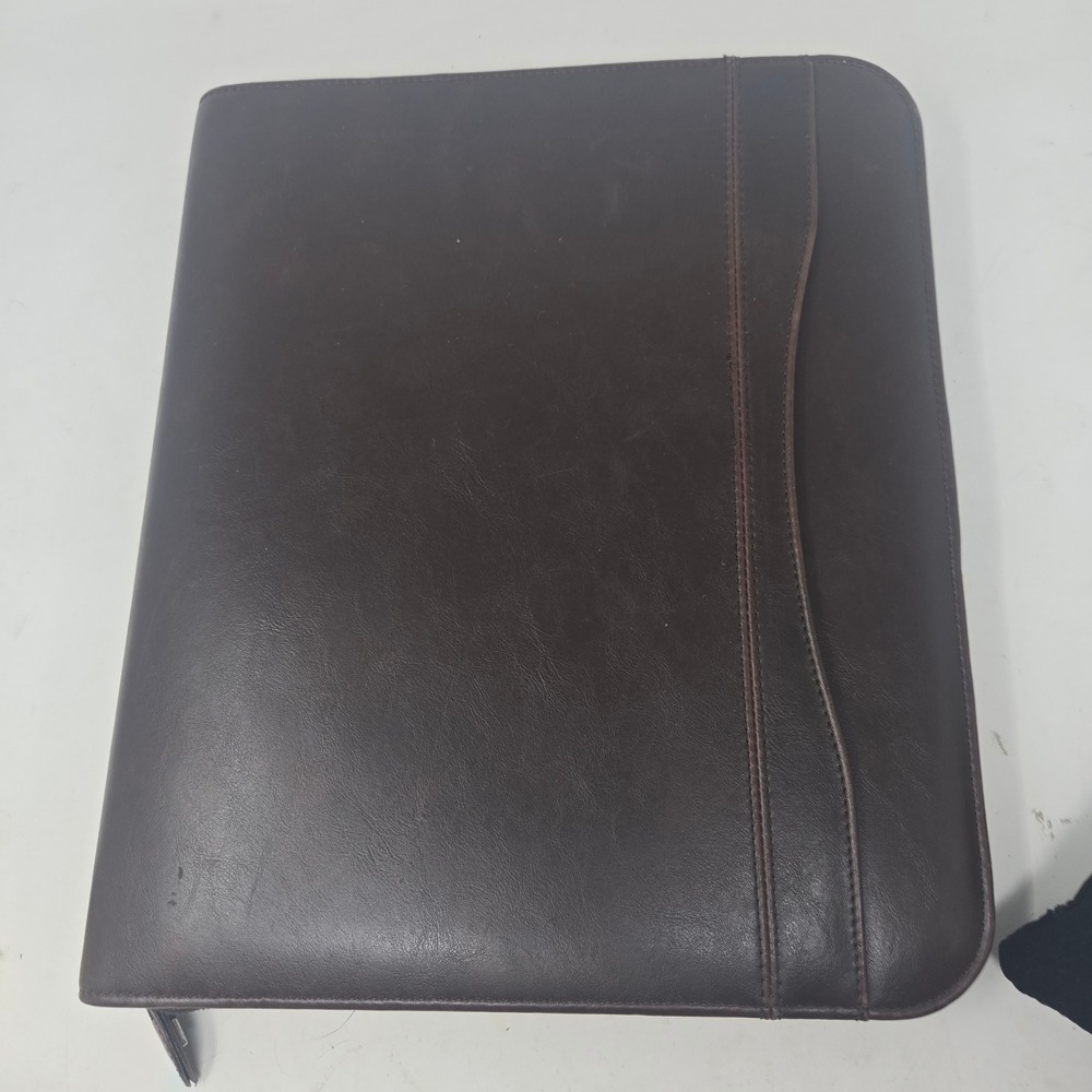 Day-Timer Brown Leather Zip Around 7 Ring Binder Portfolio Planner Organizer